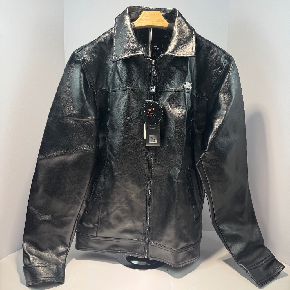 Rosso Black & Gold Men’s Extra Large Genuine Italian Leather Jacket NWT